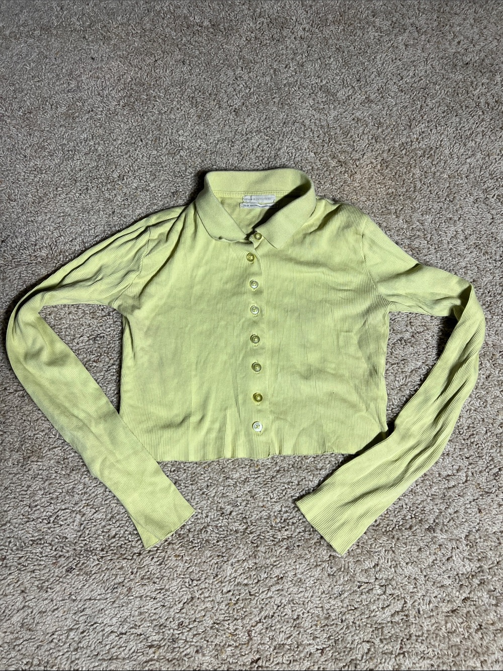 Urban Outfitters Cropped Button-Front Polo Shirt in Light Lime